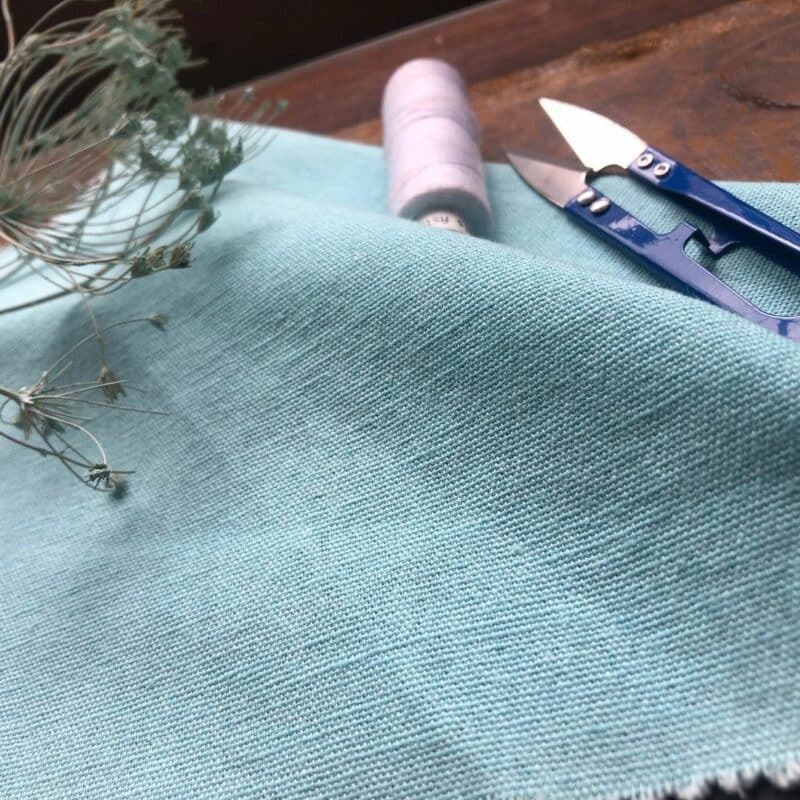 tissu lin coton turquoise
