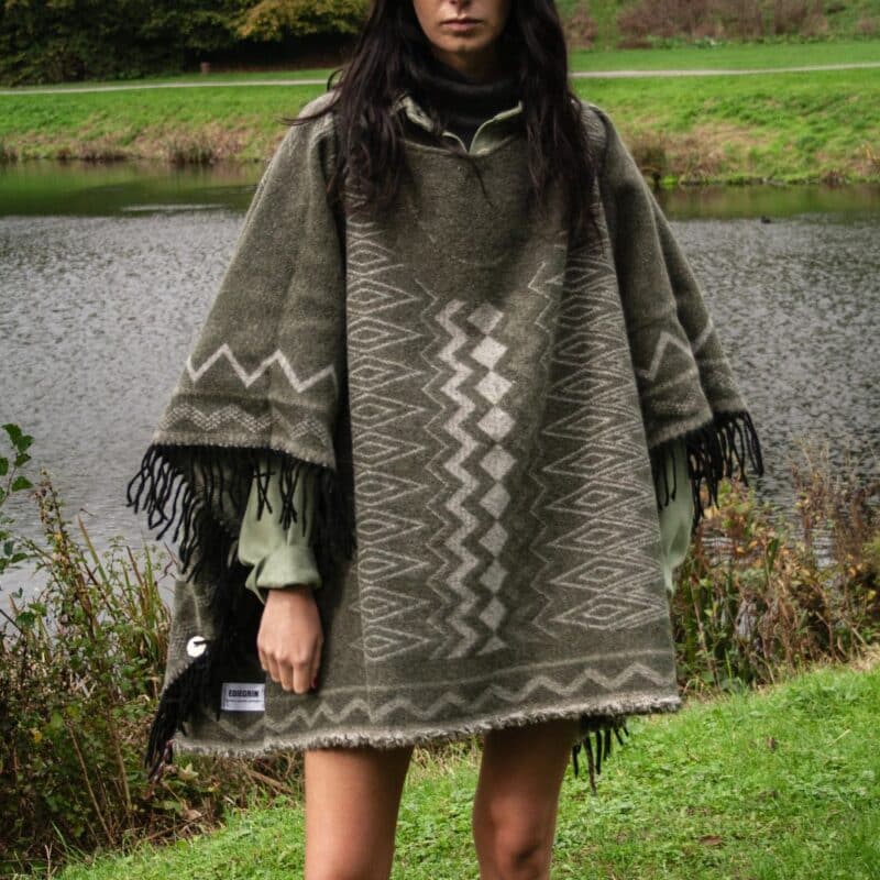 poncho franges vert